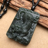 Hand-carve Jade Cyan Downhill Tiger Necklace Pendant Jewelry Men Women Luck