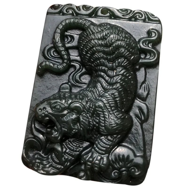 Hand-carve Jade Cyan Downhill Tiger Necklace Pendant Jewelry Men Women Luck