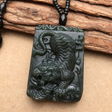 Hand-carve Jade Cyan Downhill Tiger Necklace Pendant Jewelry Men Women Luck