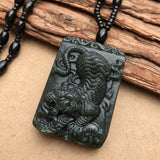 Hand-carve Jade Cyan Downhill Tiger Necklace Pendant Jewelry Men Women Luck