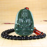 Natural Hand-carve Jade Cyan Guanyin Necklace Pendant Jewelry