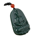 Natural Hand-carve Jade Cyan Guanyin Necklace Pendant Jewelry