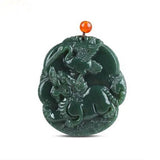 Hand-carved Jade Cyan Kylin Necklace Pendant for Luck