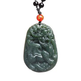 Hand-carved Jade Cyan Kylin Necklace Pendant for Luck