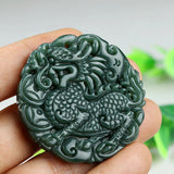 Hand-carved Jade Cyan Kylin Necklace Pendant for Luck