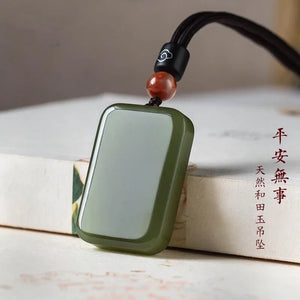 Natural Jade Cyan Pingan Necklace Pendant Men Women Luck