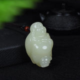Hand-carve Jade Cyan Maitreya Buddha Necklace Pendant