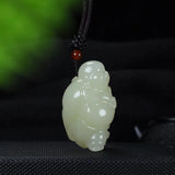 Hand-carve Jade Cyan Maitreya Buddha Necklace Pendant