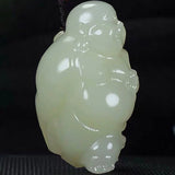 Hand-carve Jade Cyan Maitreya Buddha Necklace Pendant