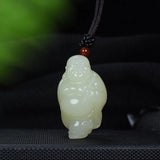 Hand-carve Jade Cyan Maitreya Buddha Necklace Pendant