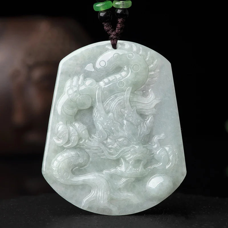 Hand-carve Jade Domineering Dragon Card Necklace Pendant