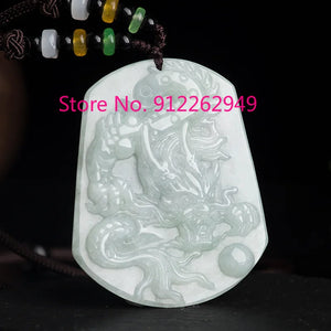 Hand-carve Jade Domineering Dragon Card Necklace Pendant