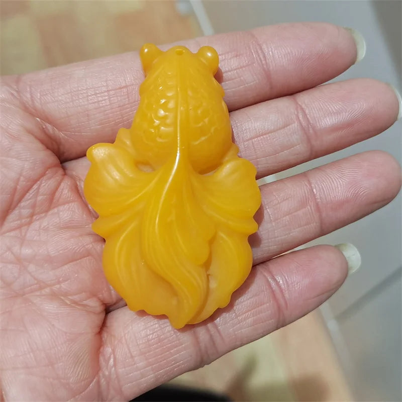 Natural Hand-carve Jade Goldfish Yellow Necklace Pendant Jewelry Luck Gifts