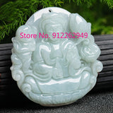 Natural Hand-carve Jade Guanyin Sends Son Necklace Pendant