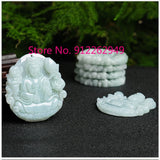 Natural Hand-carve Jade Guanyin Sends Son Necklace Pendant
