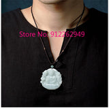 Natural Hand-carve Jade Guanyin Sends Son Necklace Pendant