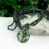 Natural Hand-carve Jade Ice Permeable Grass Necklace Pendant Men Women Luck