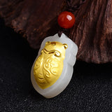 Hand-carved Jade Golden Cicada Necklace Pendant Men Women Luck