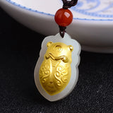 Hand-carved Jade Golden Cicada Necklace Pendant Men Women Luck
