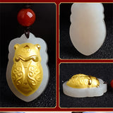 Natural Hand-carve Jade Inlaid Golden Cicada Necklace Pendant Jewelry