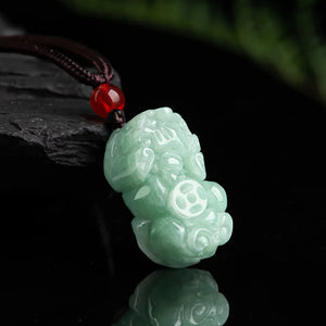 Hand-carve Jade Lucky Green Pixiu Ice Species Necklace Pendant
