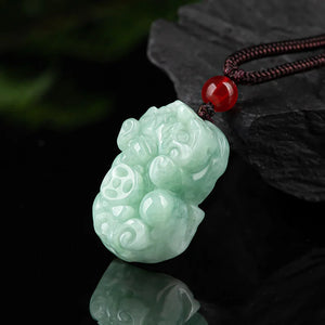 Hand-carve Jade Lucky Green Pixiu Ice Species Necklace Pendant