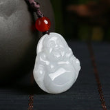 Hand-carve Jade Maitreya Buddha Necklace Pendant Men Women Luck Amulet