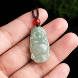 Hand-carve Jade Maitreya Buddha Necklace Pendant Jewelry Men Women Luck Amulet