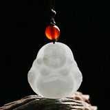 Hand-carve Jade Maitreya Buddha Necklace Pendant Men Women Luck Amulet