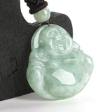 Hand-carve Jade Maitreya Buddha Necklace Pendant Luck Amulet