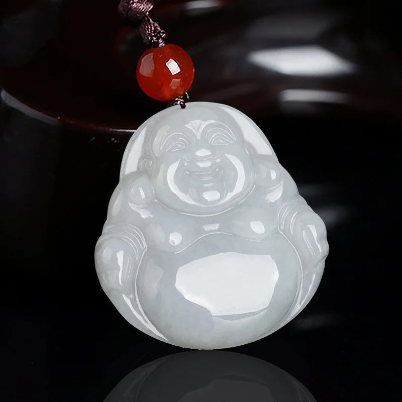 Hand-carve Jade Maitreya Buddha Necklace Pendant Men Women Luck Amulet