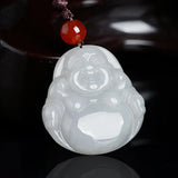 Hand-carve Jade Maitreya Buddha Necklace Pendant Men Women Luck Amulet
