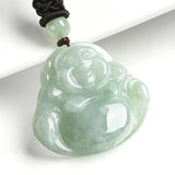 Hand-carve Jade Maitreya Buddha Necklace Pendant Luck Amulet
