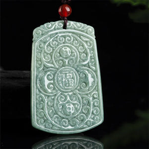 Hand-carved Jade Pea Green Double Blessing Necklace Pendant