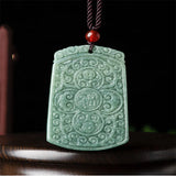 Hand-carved Jade Pea Green Double Blessing Necklace Pendant