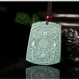 Hand-carved Jade Pea Green Double Blessing Necklace Pendant