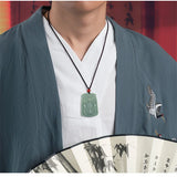 Hand-carved Jade Pea Green Double Blessing Necklace Pendant