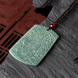 Hand-carved Jade Pea Green Double Blessing Necklace Pendant