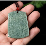 Hand-carved Jade Pea Green Double Blessing Necklace Pendant