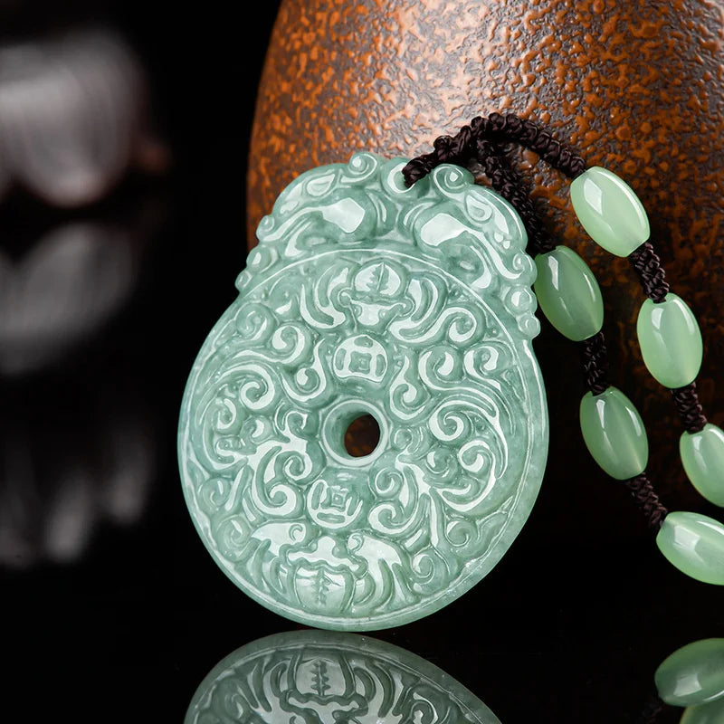 Hand-carve Jade Pingan Buckle Necklace Pendant Classic Jewelry Men Women