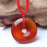 Natural Hand-carve Jade Pingan Buckle Necklace Pendant Men Women Luck