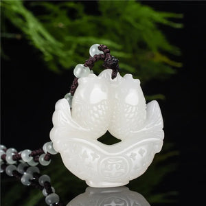 Hand-carved Jade Pisces Necklace Pendant Jewelry Men Women Luck