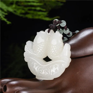 Hand-carved Jade Pisces Necklace Pendant Jewelry Men Women Luck