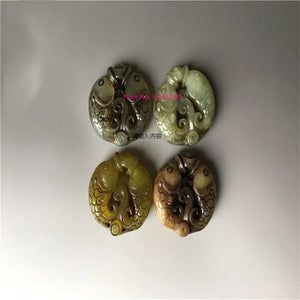 Natural Hand-carve Jade Pisces Necklace Pendant Luck