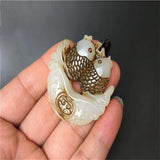 Natural Jade Pisces Pingan Fish Necklace Pendant Jewelry Men Women Luck