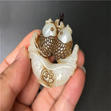 Natural Jade Pisces Pingan Fish Necklace Pendant Jewelry Men Women Luck