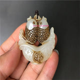 Natural Jade Pisces Pingan Fish Necklace Pendant Jewelry Men Women Luck