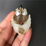 Natural Jade Pisces Pingan Fish Necklace Pendant Jewelry Men Women Luck