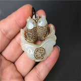Natural Jade Pisces Pingan Fish Necklace Pendant Jewelry Men Women Luck