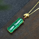 Hand-carve Jade Copper Plating 24k Bamboo Necklace Pendant Jewelry